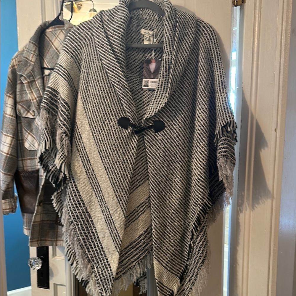 Black and White Striped Poncho